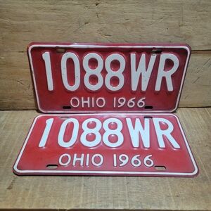 Vintage Pair Of Metal 1966 Ohio License Plates